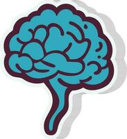 Blue Human Brain Icon In Sticker Style. vector