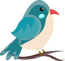 Vector of Bird Sitting On Branch In Teal And Peach Color.