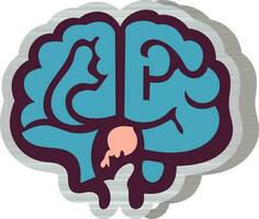 Back View of Blue Brain Element In Sticker Style. vector