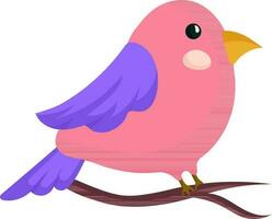 Vector of Cute Bird Sitting On Branch In Pink And Purple Color.