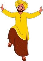 Punjabi Young Man Performing Bhangra Dance Element. vector