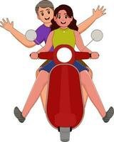 Illustration Of Young Girl Riding A Scooty And A Cheerful Boy Sitting Back. vector