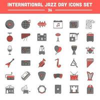 36 internacional jazz día plano icono conjunto en gris y rojo color. vector