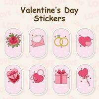 Valentine's Day Elements Set In Pink Hearts Seamless Oval Background For Sticker Or Label Design. vector