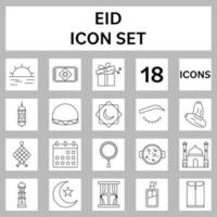 Black Linear EID 18 Icon Or Symbol Set On White And Grey Background. vector