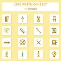 Flat Illustration Of Zero Waste Icon Set On White and Yellow Square Background. vector