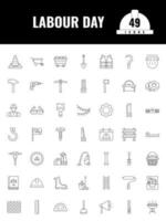 Linear Style Labour Day 49 Icon Or Symbol Set. vector