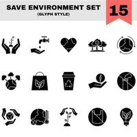 Glyph Style Save Environment Icon Set On White Background. vector