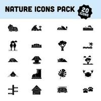 Glyph Illustration Of 20 Nature Icon Pack In Flat Style. vector