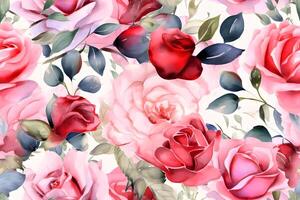 Beautiful watercolor roses seamless pattern. . photo