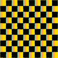 70s style colorful checkered pattern. Trembling hand drawn squares in black, yellow, blue and pink colors vector