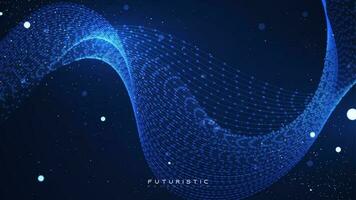 Abstract wave lines background. Beautiful fractal lines wallpaper with glowing glitters. Creative digital spectrum concept in the blue gradient background vector