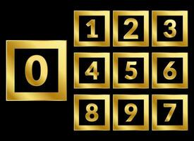 cero a nueve números colección lujo estilo dorado emblema vector