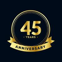 cuarenta cinco aniversario celebracion oro y negro aislado vector