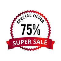 Seventy Five Percent Discount Price Tag. Special Offer Super Sale Emblem Isolated Vector