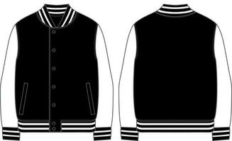 Black and White Blank Mock-Up Varsity Jacket Vector Template