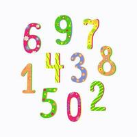 The numbers are multi-colored. Cartoon number. Vector illustration on white isolated background.