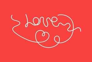 Love , heart. Outline drawing, sketch. Line art. Valentine's Day, romance.  Vector illustration on red isolated background.