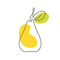 Pear in one line drawing art style. Vector illustration isolated on white background. One continuous line art fruit for logo, icon, poster, wall art etc