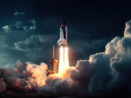 Space shuttle taking off into the sky Created with technology photo