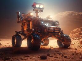 Rover on Mars surface. Exploration of red planet. Created with technology. photo