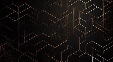 Dark black mosaic background with golden lines Art Deco luxury style texture Created with technology photo