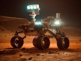 Rover on Mars surface. Exploration of red planet. Created with technology. photo