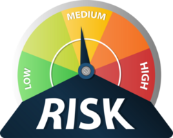 medium risk on the speedometer. business icon. flat cartoon for the business idea, web design png