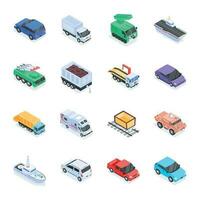 Bundle of Public Automotives Isometric Icons vector