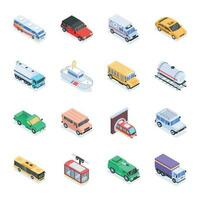 Set of Public Transport Isometric Icons vector