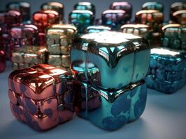 Futuristic glass cubes background Abstract geometric mosaic grid Square tiles pattern technology photo