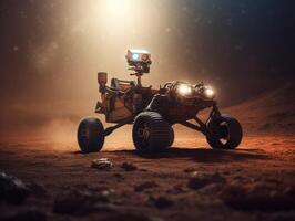 Rover on Mars surface. Exploration of red planet. Created with technology. photo
