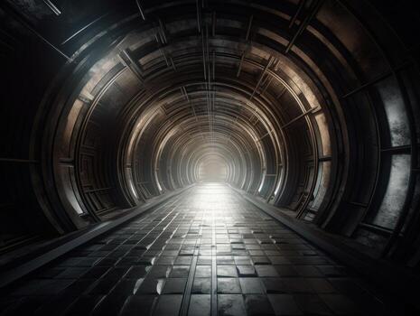 Abstract futuristic tunnel corridor with glowing lights and reflections Science fiction style Created with technology photo