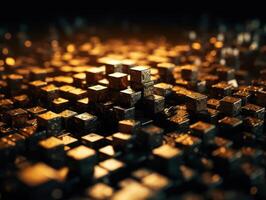 Futuristic gold cubes background Abstract geometric mosaic grid Square tiles pattern technology photo