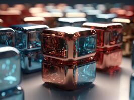 Futuristic glass cubes background Abstract geometric mosaic grid Square tiles pattern technology photo