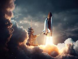 Space shuttle taking off into the sky Created with technology photo