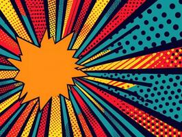 Comic book explosion background Pop art retro style created with technology. photo