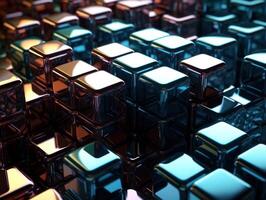 Futuristic metallic cubes background Abstract geometric mosaic grid Square tiles pattern technology photo