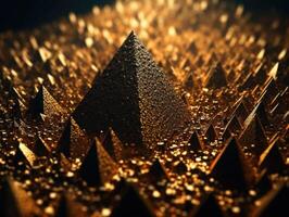 Futuristic abstract golden pyramid geometric background created with technology photo