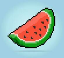 8 poco píxeles sandía rebanadas Fruta píxeles para juego iconos ilustración de puntada cruzar vector modelo
