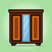 8 bit pixel wood clothes in vector illustrations for game assets. wardrobe pixel art.