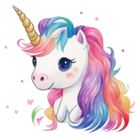 Cute unicorns with rainbow hair, png