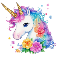 linda unicornios con arco iris cabello, ai generativo png