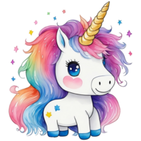 linda unicornios con arco iris cabello, ai generativo png