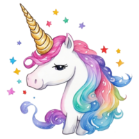 Cute unicorns with rainbow hair, png