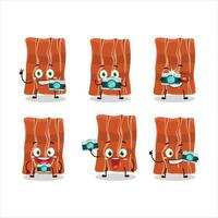 Photographer profession emoticon with fried bacon cartoon character vector