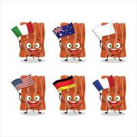 Fried bacon cartoon character bring the flags of various countries vector