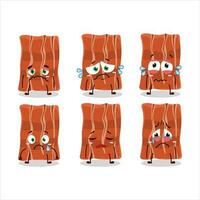 Fried bacon cartoon character with sad expression vector