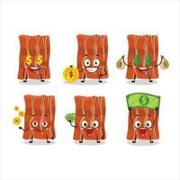 frito tocino dibujos animados personaje con linda emoticon traer dinero vector