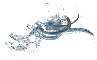 3D klares blaues Wasser verstreut, Wasserspritzer transparent, isoliert. 3D-Darstellung png